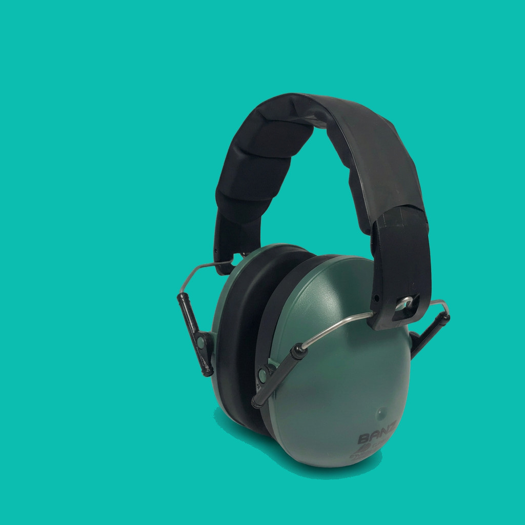 BANZ kids ear defenders on a brand teal background